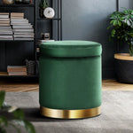 Artiss Ottoman Storage Foot Stool Round Velvet Green - Furniture > Living Room