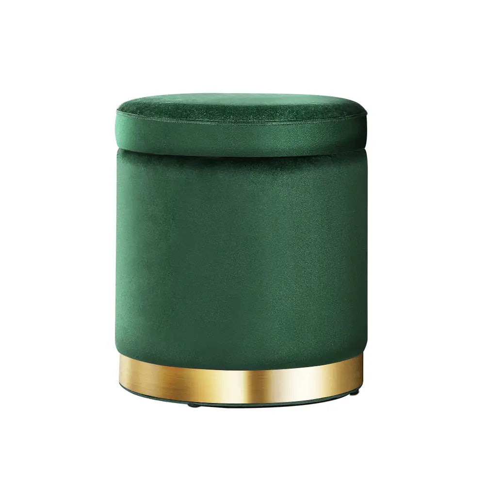 Artiss Ottoman Storage Foot Stool Round Velvet Green - Furniture > Living Room