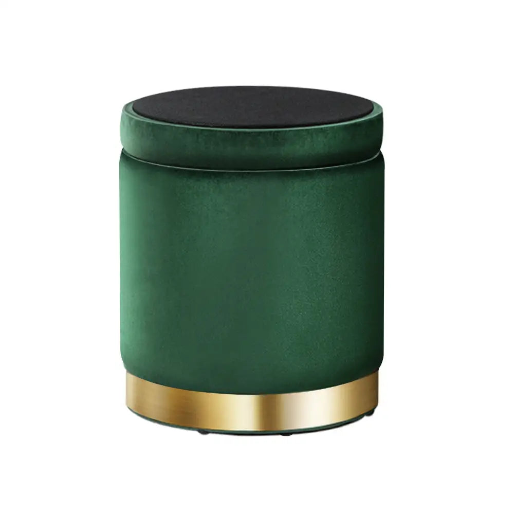 Artiss Ottoman Storage Foot Stool Round Velvet Green - Furniture > Living Room