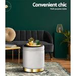 Artiss Ottoman Storage Foot Stool Round Velvet Grey - Furniture > Living Room