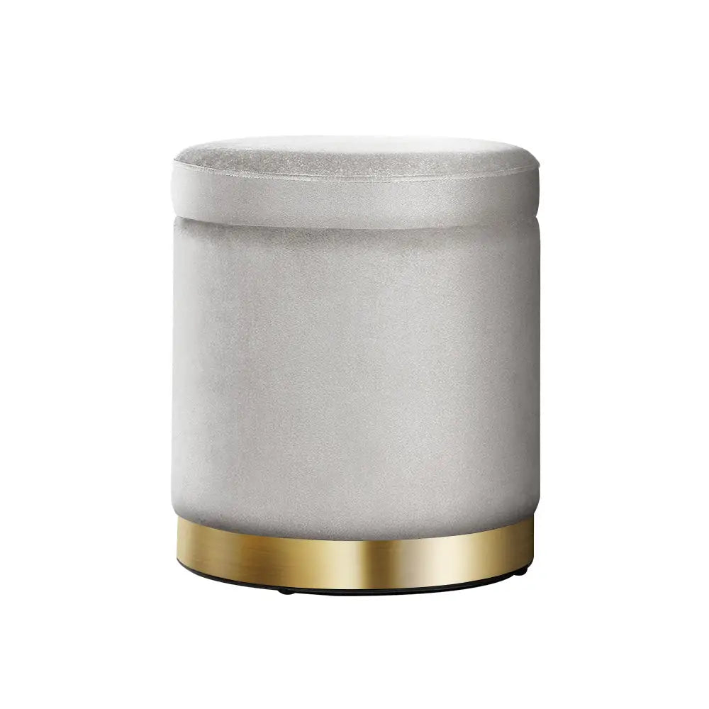 Artiss Ottoman Storage Foot Stool Round Velvet Grey - Furniture > Living Room