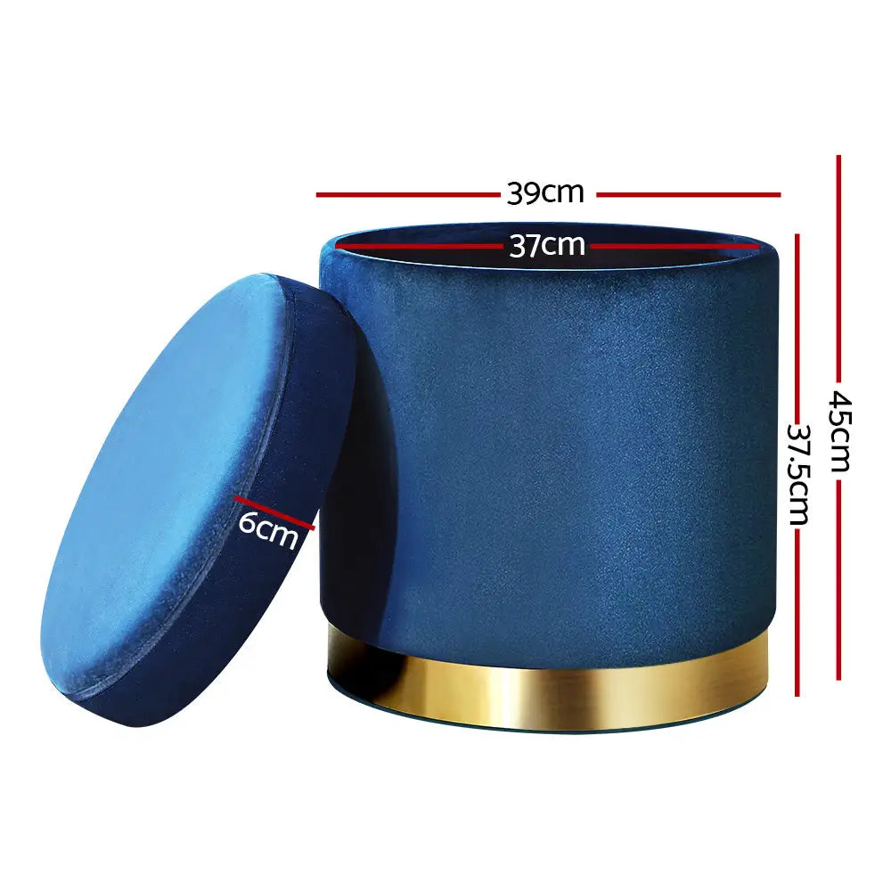 Artiss Ottoman Storage Foot Stool Round Velvet Navy - Furniture > Living Room