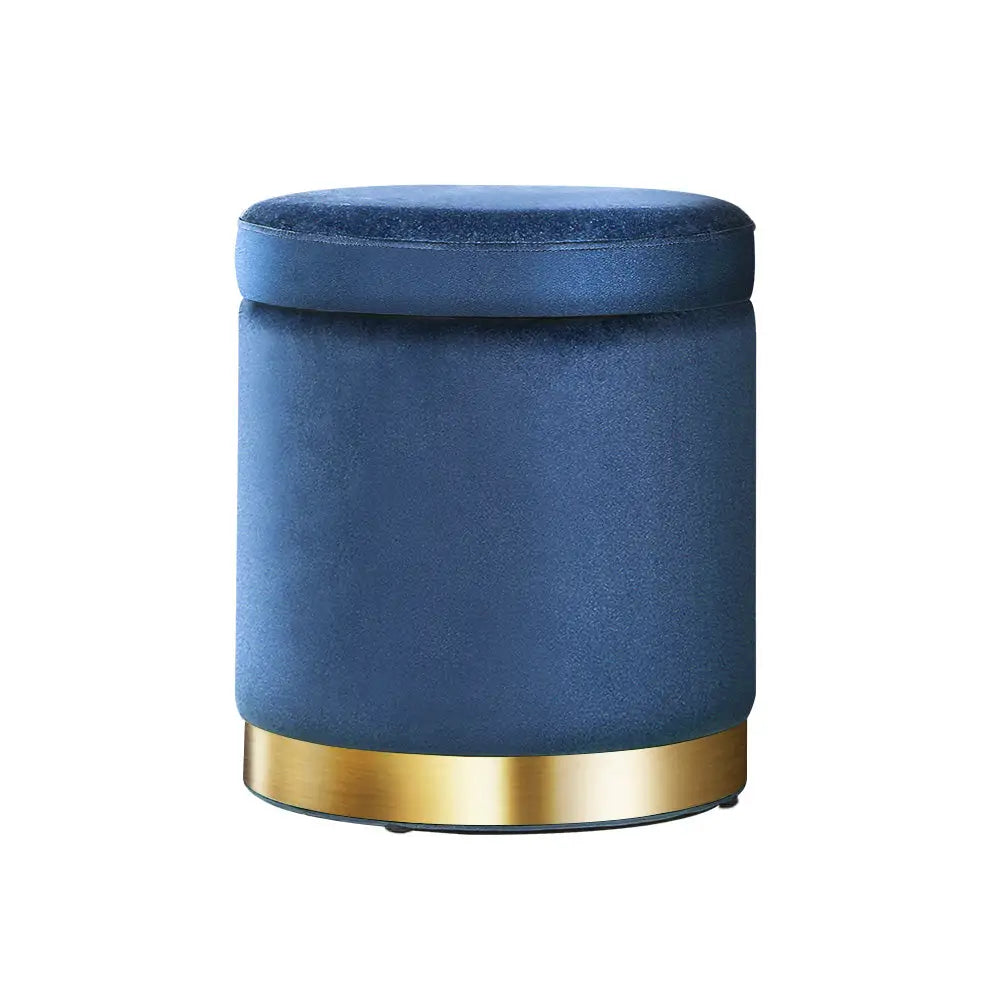Artiss Ottoman Storage Foot Stool Round Velvet Navy - Furniture > Living Room