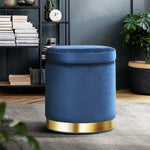 Artiss Ottoman Storage Foot Stool Round Velvet Navy - Furniture > Living Room