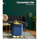 Artiss Ottoman Storage Foot Stool Round Velvet Navy - Furniture > Living Room