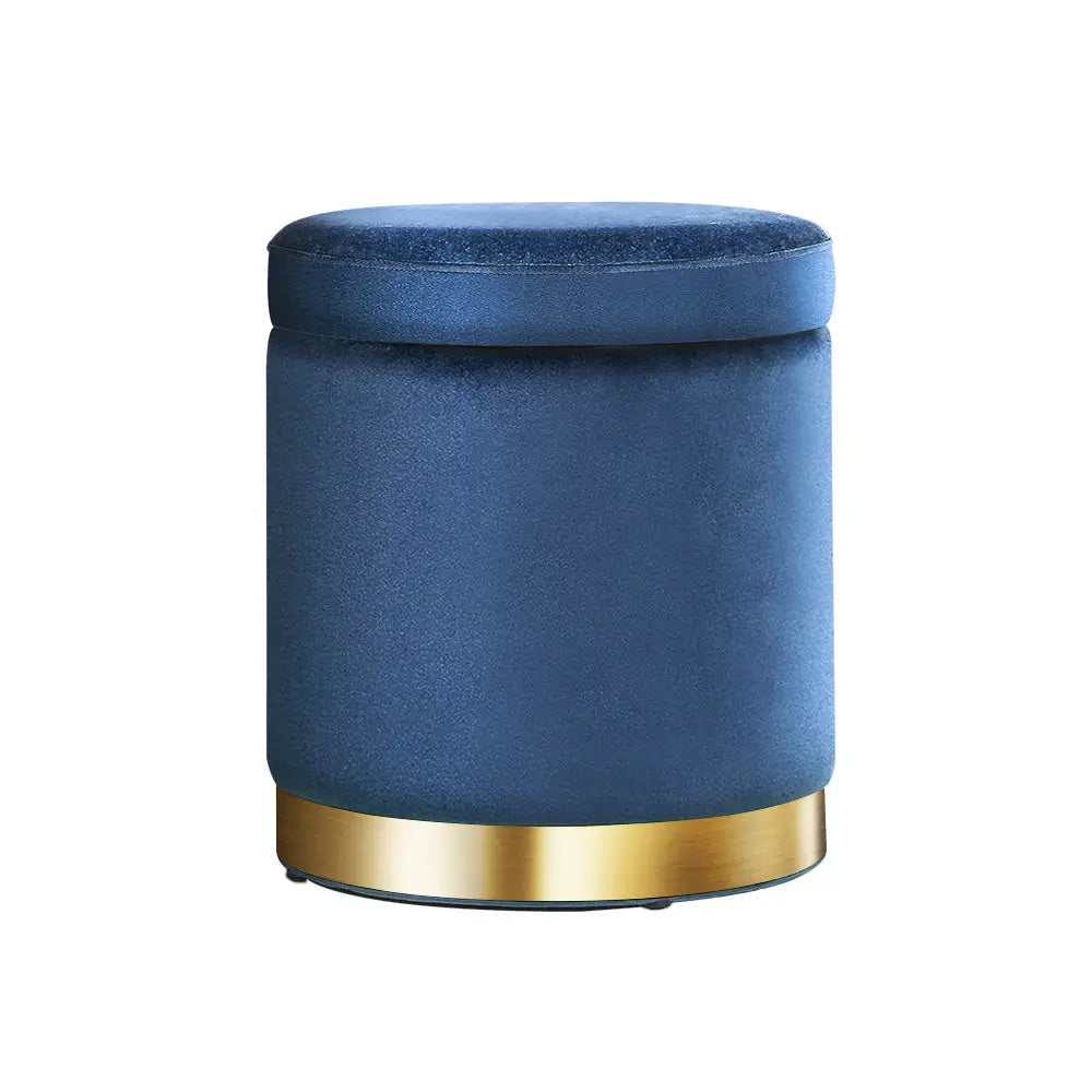 Artiss Ottoman Storage Foot Stool Round Velvet Navy - Furniture > Living Room