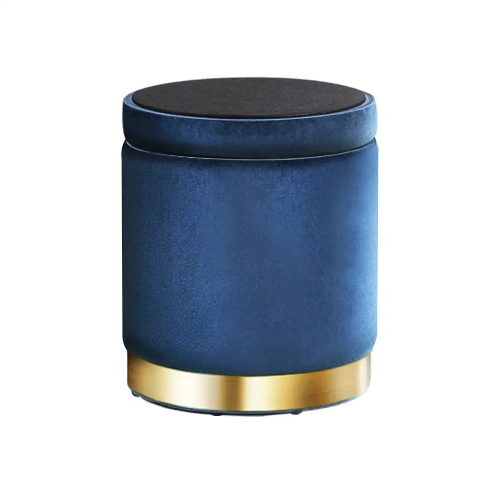 Artiss Ottoman Storage Foot Stool Round Velvet Navy - Furniture > Living Room