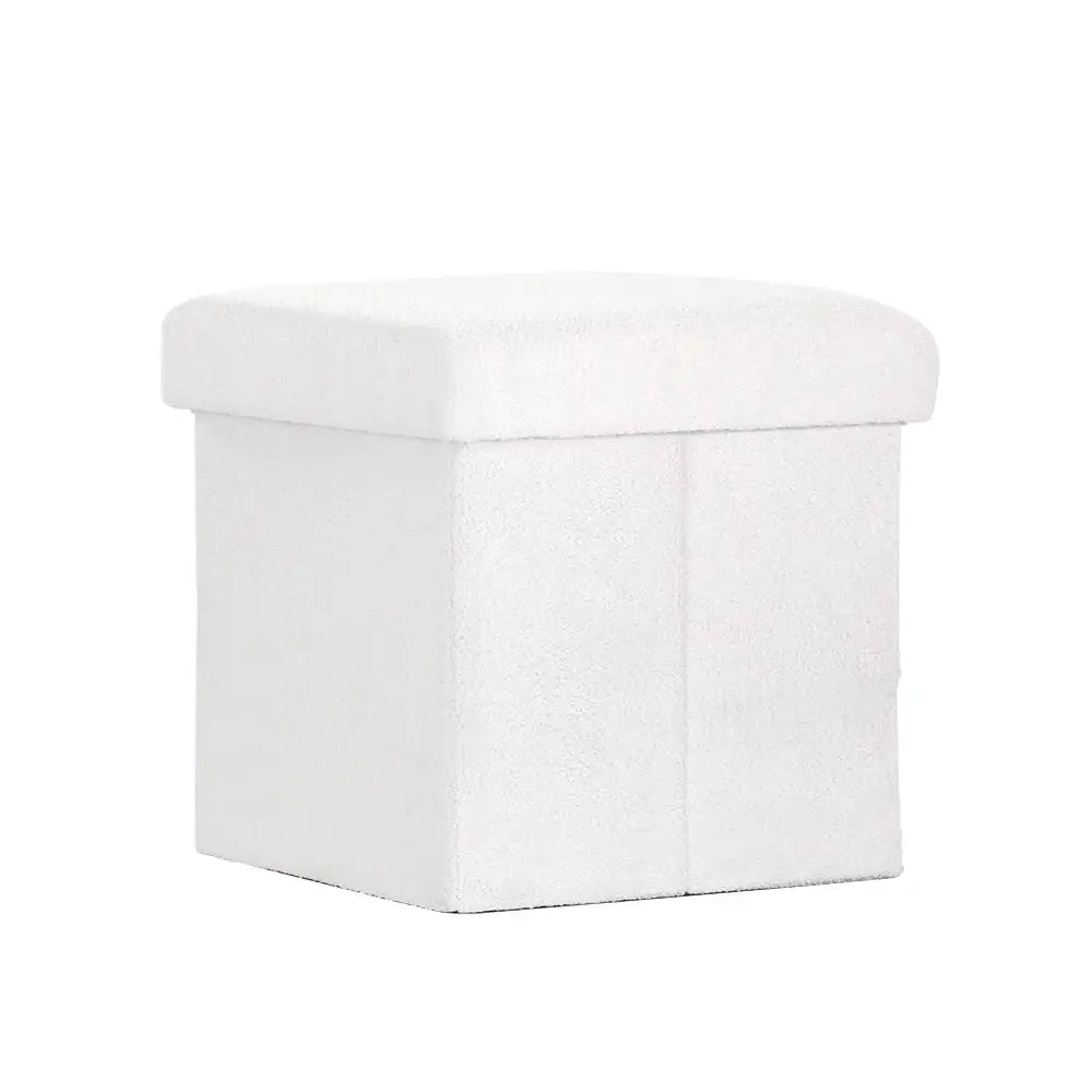 Artiss Ottoman Storage Foot Stool Square Teddy Fabric Pink - Furniture > Living Room