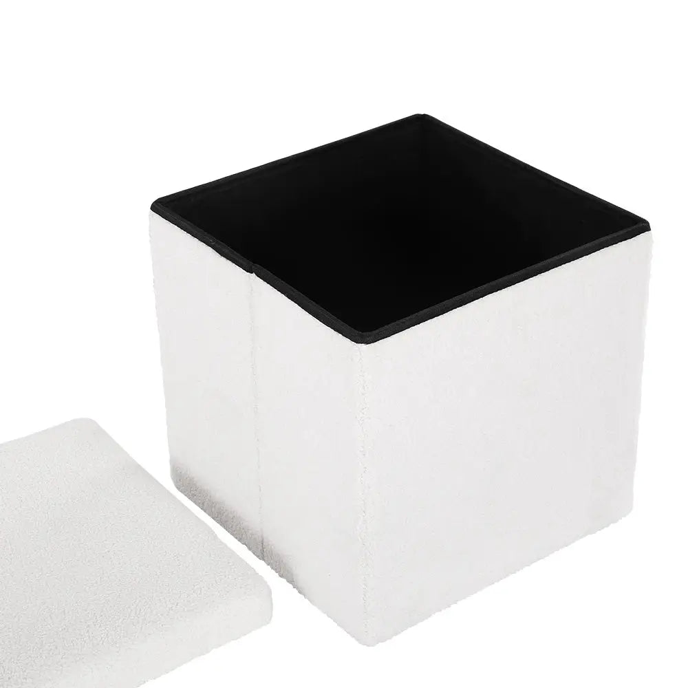 Artiss Ottoman Storage Foot Stool Square Teddy Fabric Pink - Furniture > Living Room
