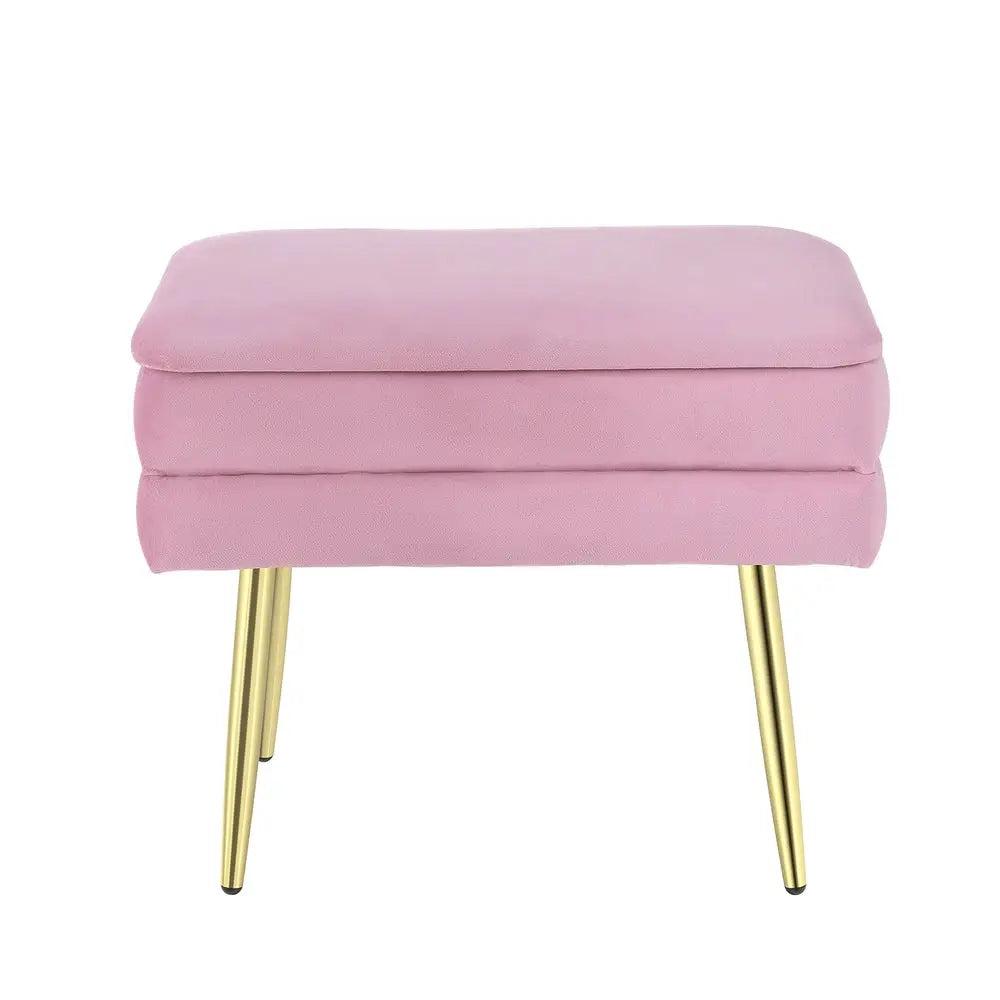 Artiss Ottoman Storage Foot Stool Velvet Pink - Furniture > Living Room