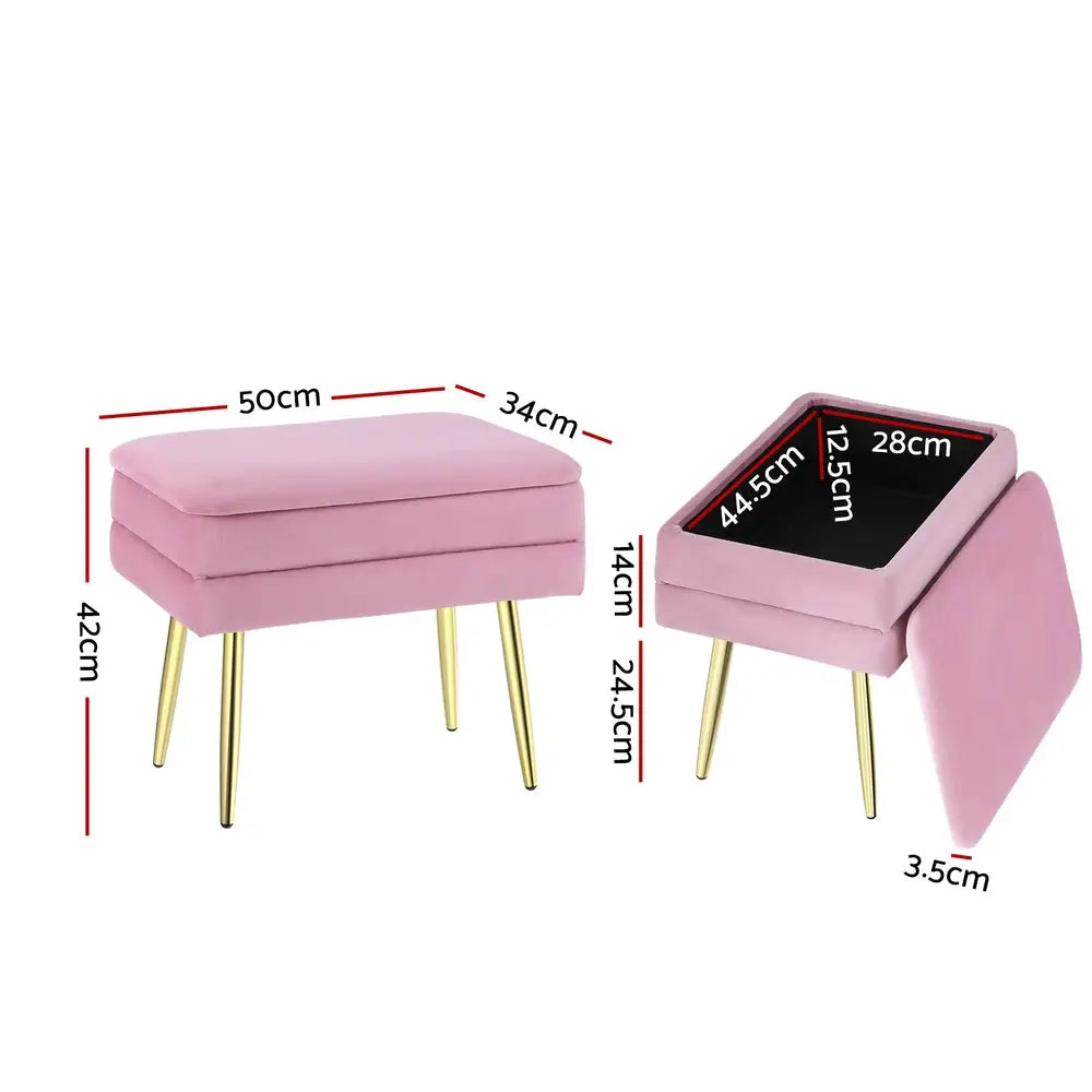 Artiss Ottoman Storage Foot Stool Velvet Pink - Furniture > Living Room