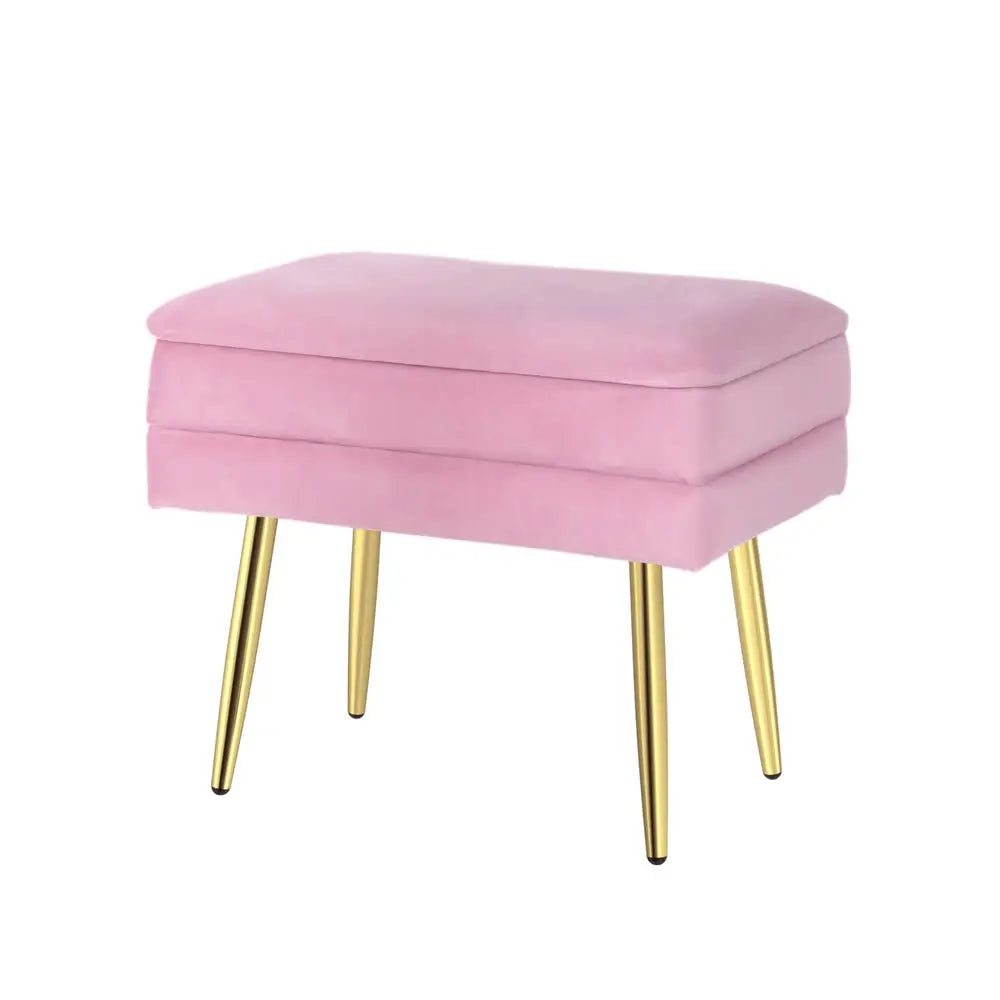 Artiss Ottoman Storage Foot Stool Velvet Pink - Furniture > Living Room