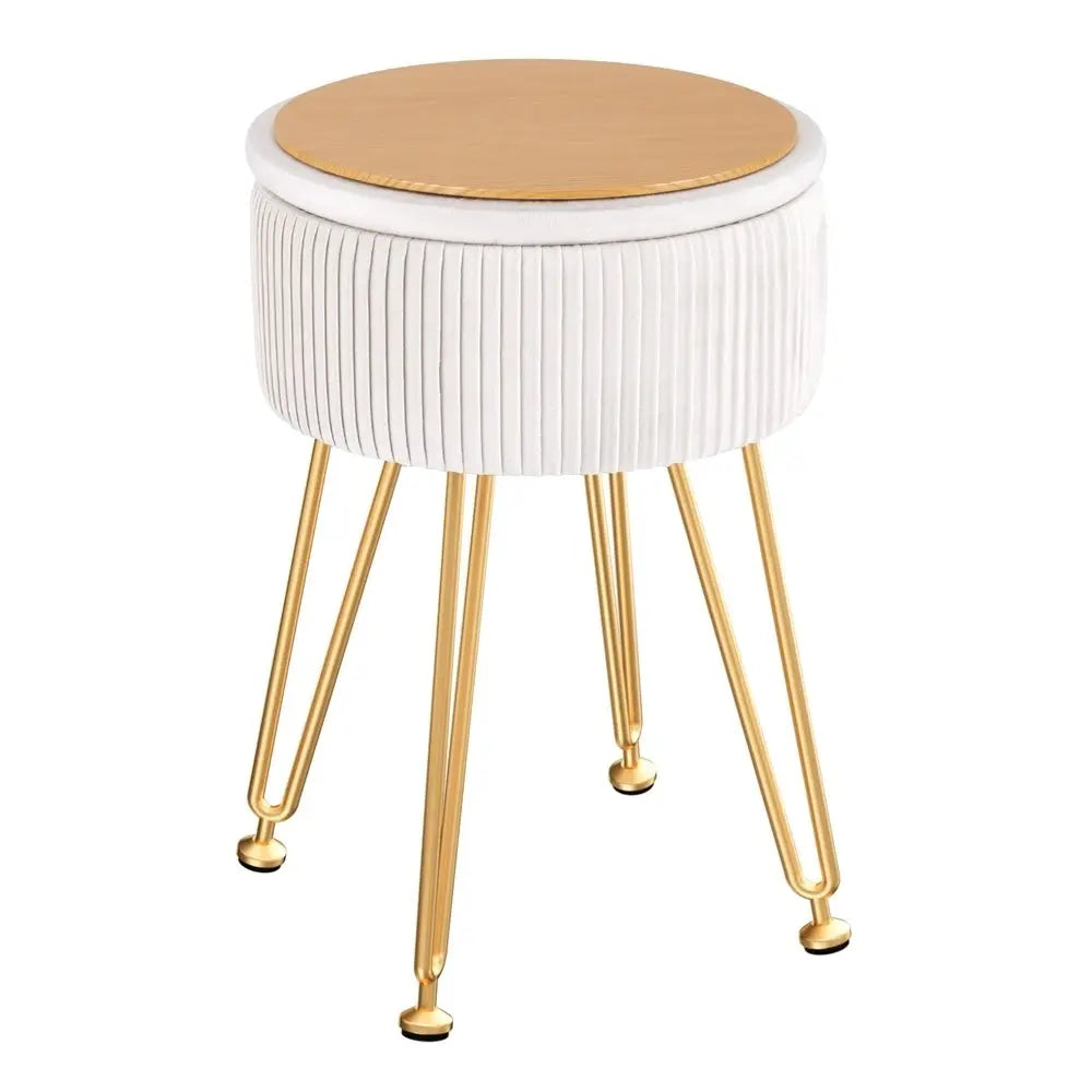 Artiss Ottoman Storage Foot Stool Velvet Round White - Furniture > Living Room > Ottomans & Footstools