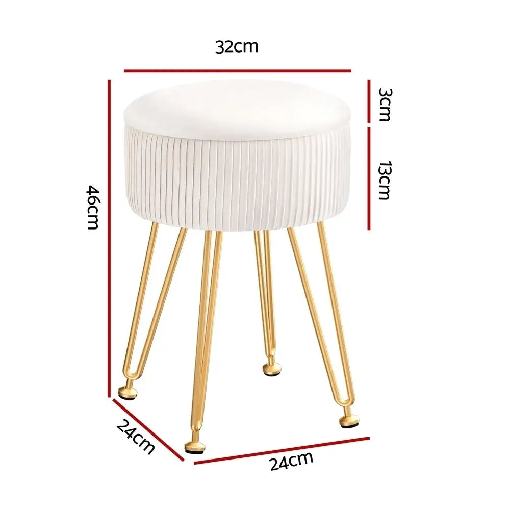 Artiss Ottoman Storage Foot Stool Velvet Round White - Furniture > Living Room > Ottomans & Footstools