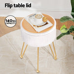 Artiss Ottoman Storage Foot Stool Velvet Round White - Furniture > Living Room > Ottomans & Footstools