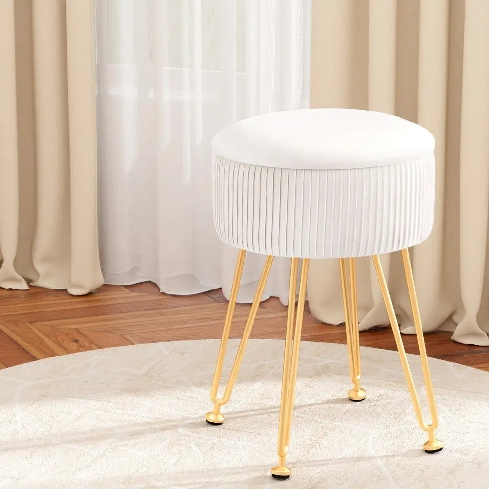 Artiss Ottoman Storage Foot Stool Velvet Round White - Furniture > Living Room > Ottomans & Footstools