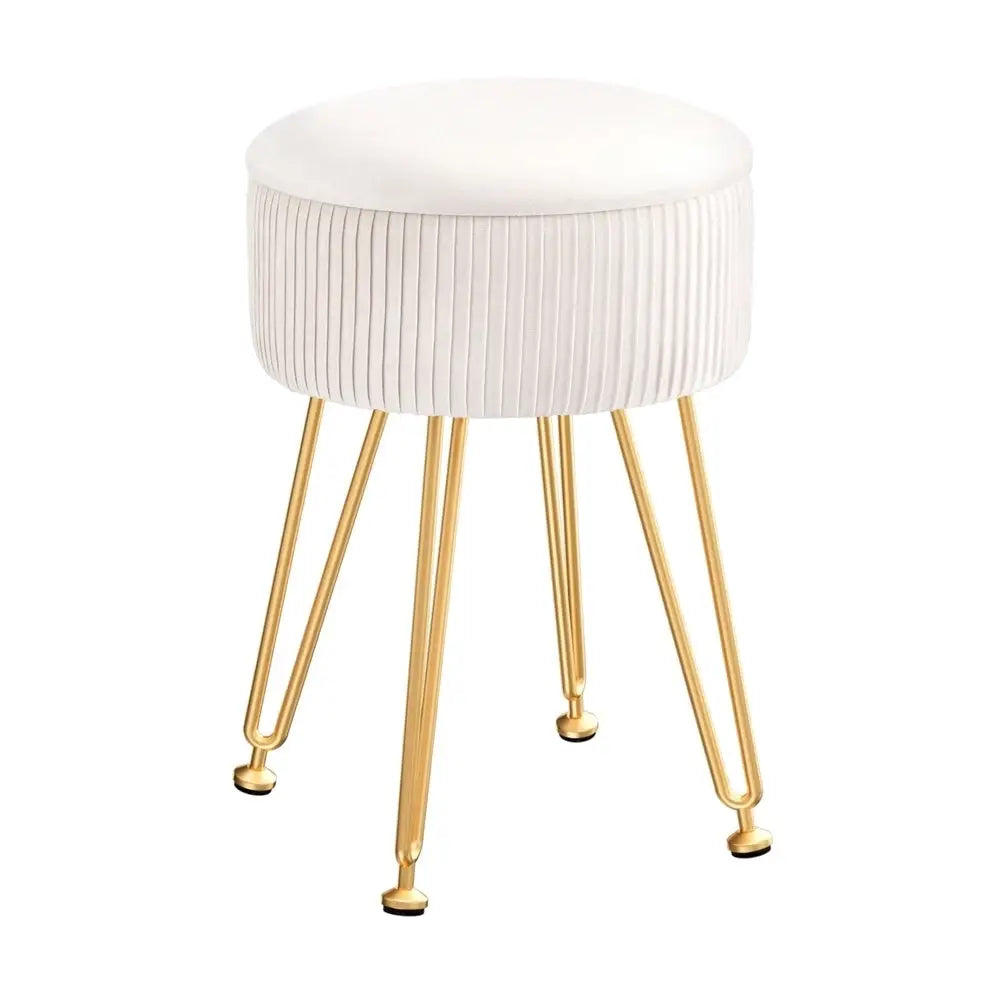 Artiss Ottoman Storage Foot Stool Velvet Round White - Furniture > Living Room > Ottomans & Footstools
