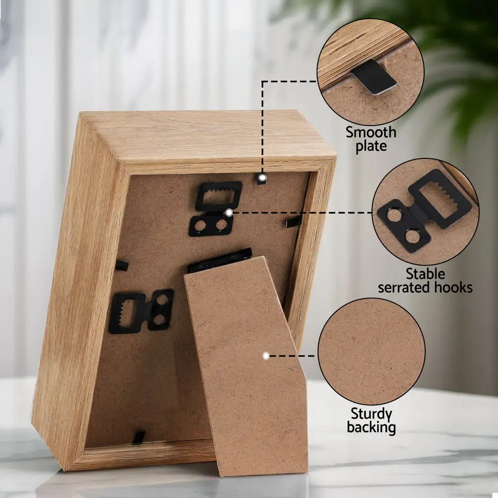 Wooden picture frame with labeled mounting hardware components for Artiss Photo Frame set
