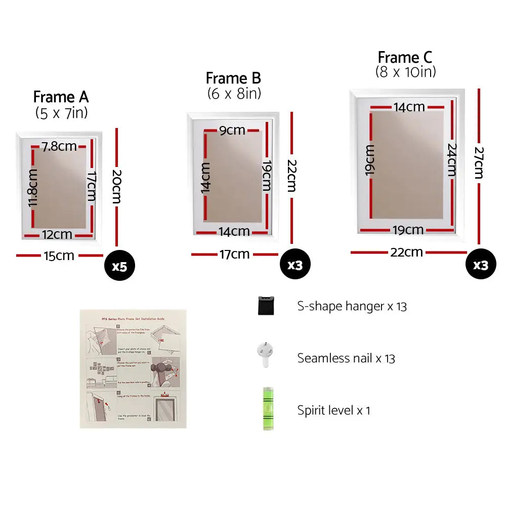 Artiss Photo Frames Art Holder 11PCS 5x7’’ 6x8’’ 8x10’’ White - Home & Garden > Decor > Picture Frames