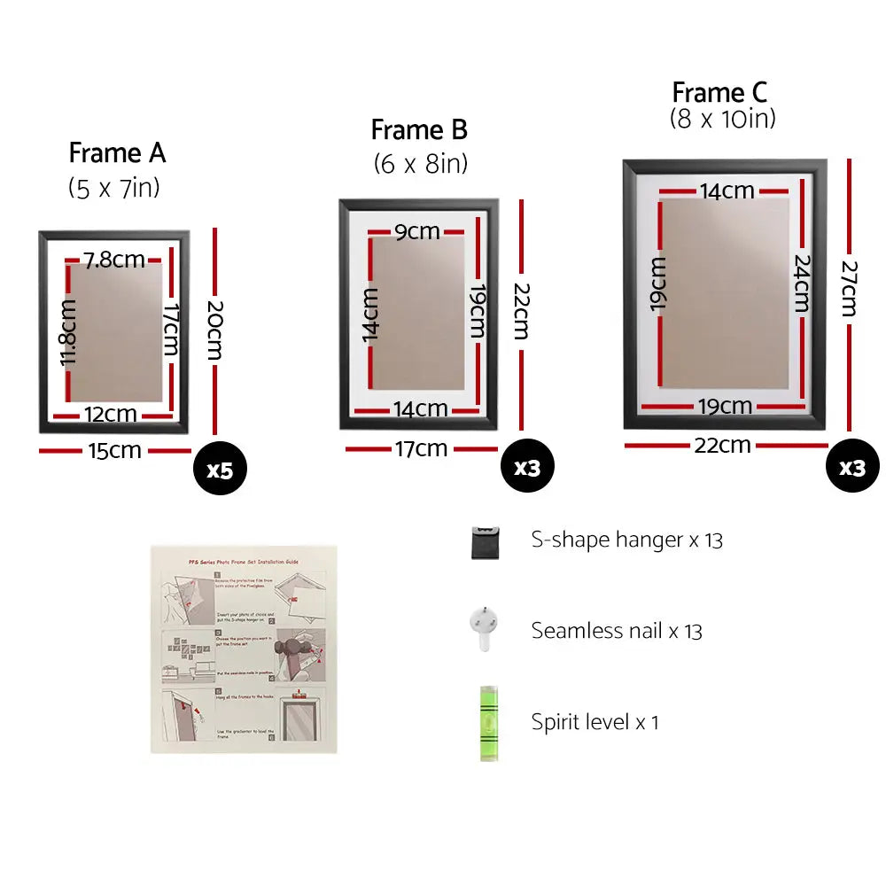 Artiss Photo Frames Art Holder 11PCS 5x7’’ 6x8’’ 8x10’’ Black - Home & Garden > Decor > Picture Frames