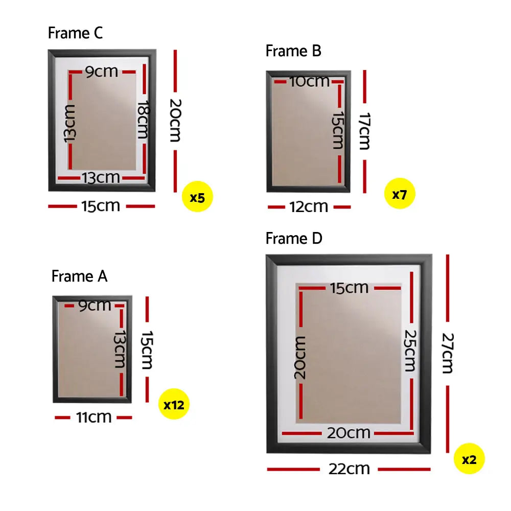 Artiss Photo Frames Art Holder 26PCS 8x10’’ 5x7’’ 4x6’’ 3.5x5’’ Black - Home & Garden > Decor > Picture Frames