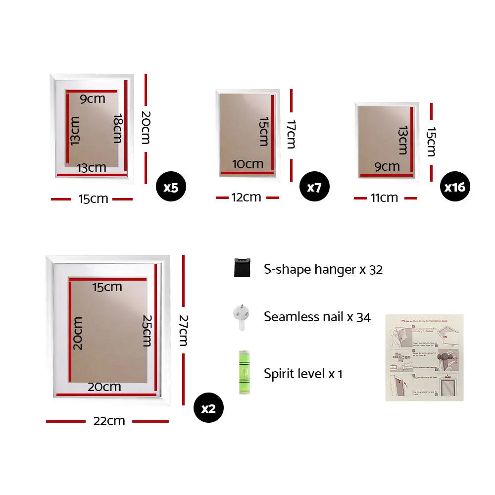 Artiss Photo Frames Art Holder 30PCS 8x10’’ 5x7’’ 4x6’’ 3.5x5’’ White - Home & Garden > Decor > Picture Frames