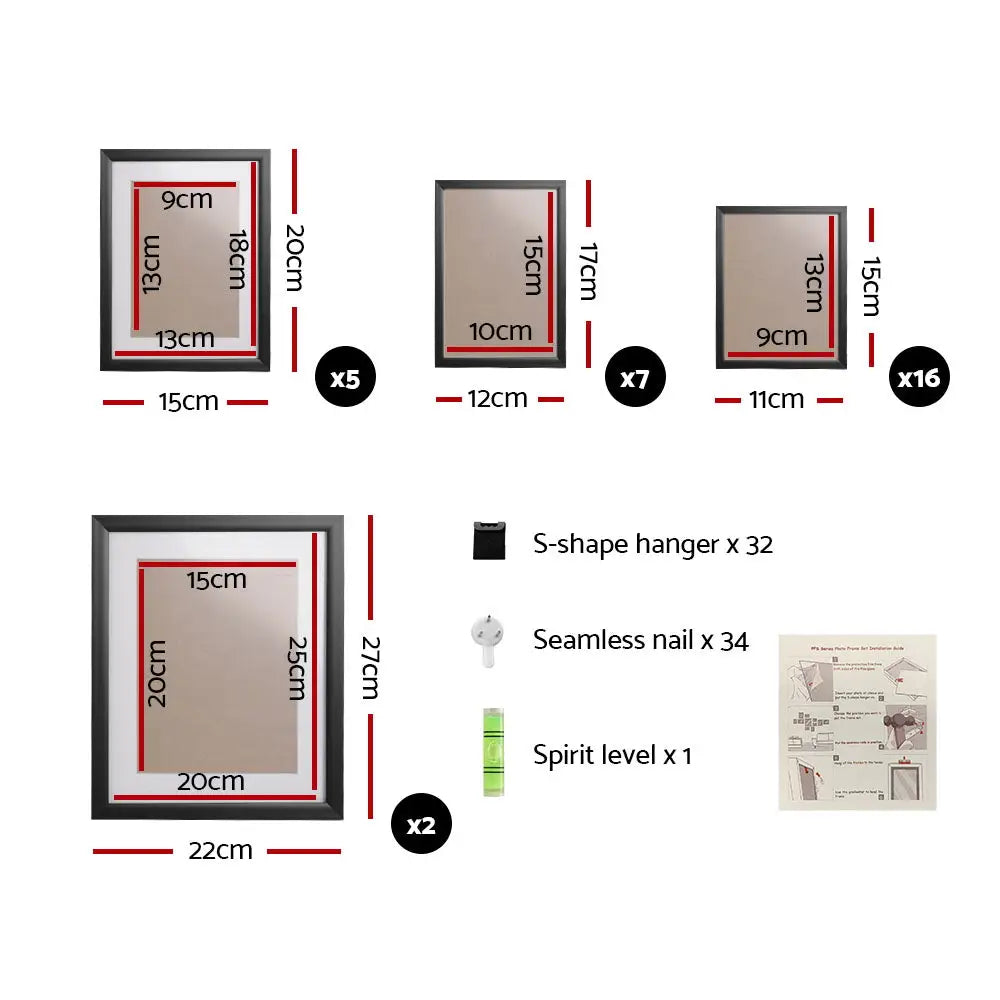 Artiss Photo Frames Art Holder 30PCS 8x10’’ 5x7’’ 4x6’’ 3.5x5’’ Black - Home & Garden > Decor > Picture Frames