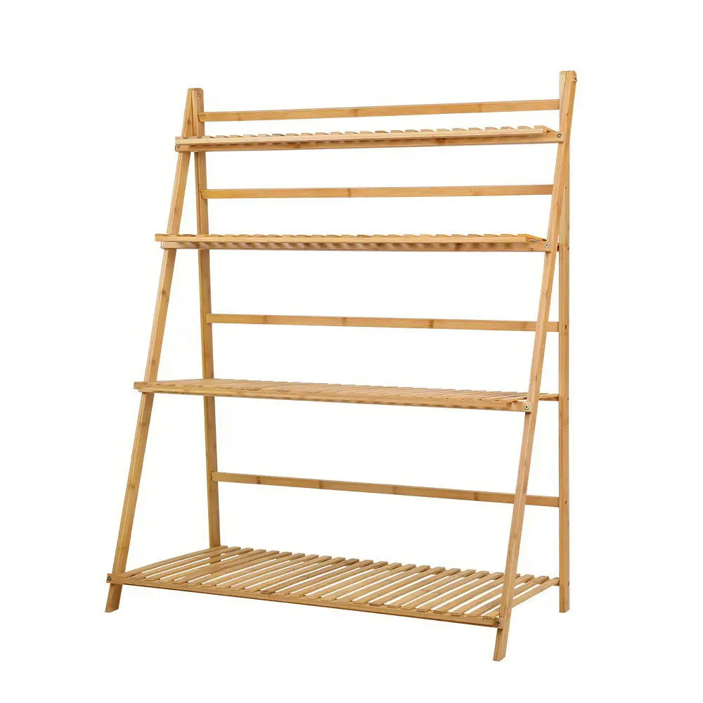 Artiss Plant Stand 4 Tier Bamboo Slat Flower Pot Shelf Pine - Furniture > Outdoor