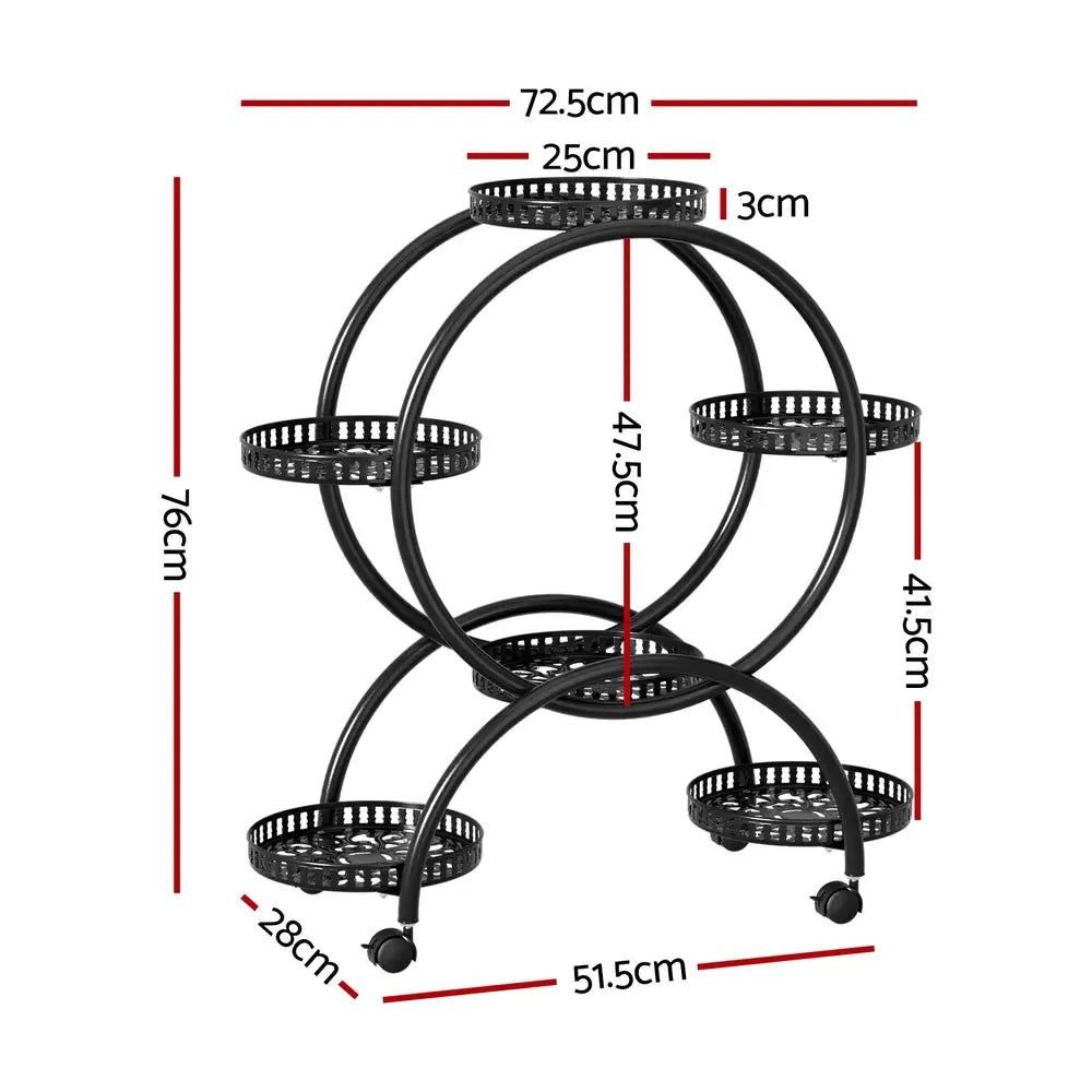 Artiss Plant Stand 6 Tier Metal Flower Pot Rack Wheels - Home & Garden > Artificial Plants > Pots Planters & Accessories