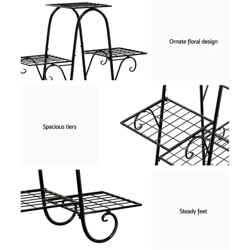 Artiss Plant Stand 9 Tier Metal Flower Pot Shelf Black - Furniture > Living Room