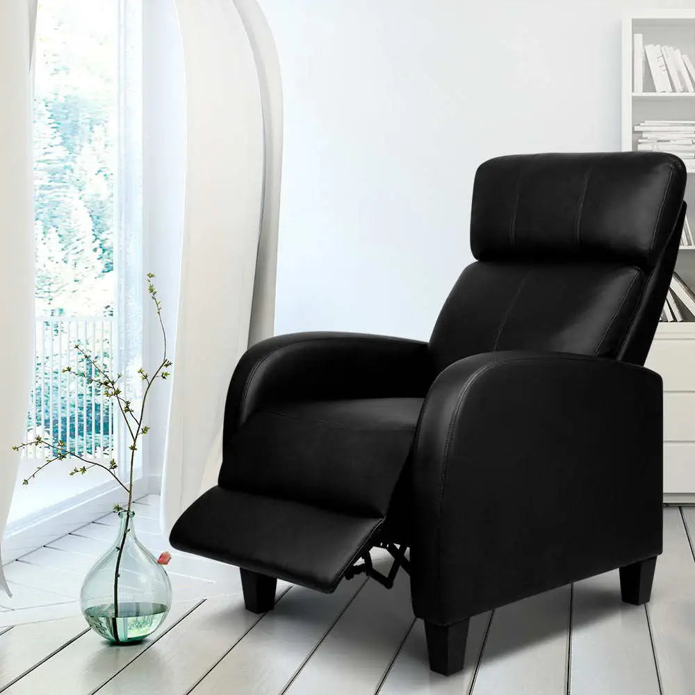 Artiss PU Leather Reclining Armchair - Black - Furniture > Living Room