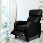 Artiss PU Leather Reclining Armchair - Black - Furniture > Living Room