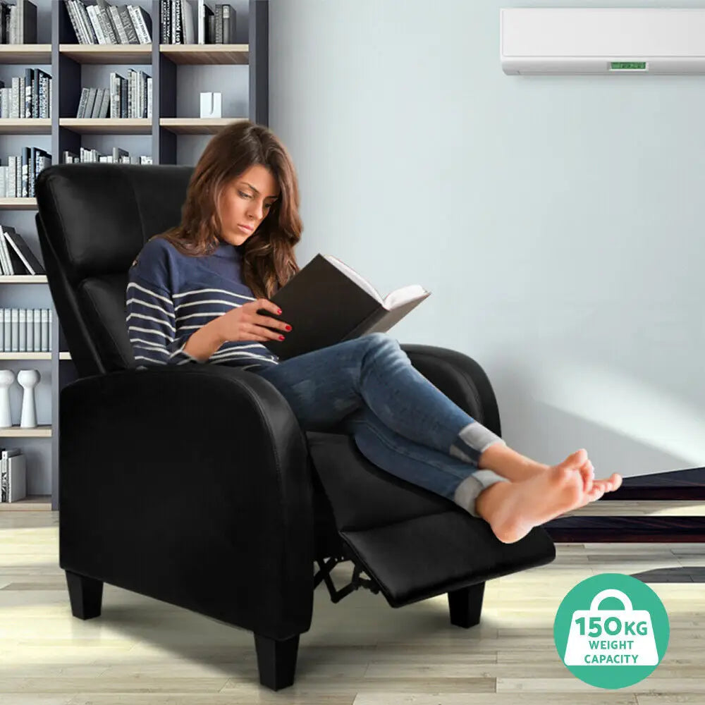 Artiss PU Leather Reclining Armchair - Black - Furniture > Living Room