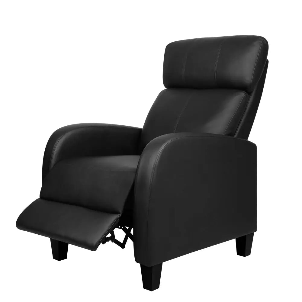 Artiss PU Leather Reclining Armchair - Black - Furniture > Living Room