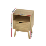 Artiss Rattan Bedside Table 1 Drawer with Shelf - REI Oak - Furniture > Bedroom