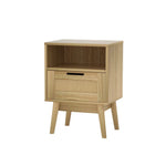 Artiss Rattan Bedside Table 1 Drawer with Shelf - REI Oak - Furniture > Bedroom