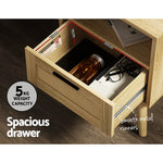 Artiss Rattan Bedside Table 1 Drawer with Shelf - REI Oak - Furniture > Bedroom