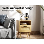 Artiss Rattan Bedside Table 1 Drawer with Shelf - REI Oak - Furniture > Bedroom