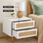 Artiss Rattan Bedside Table 2 Drawers Pine - Furniture > Bedroom > Bedside Tables