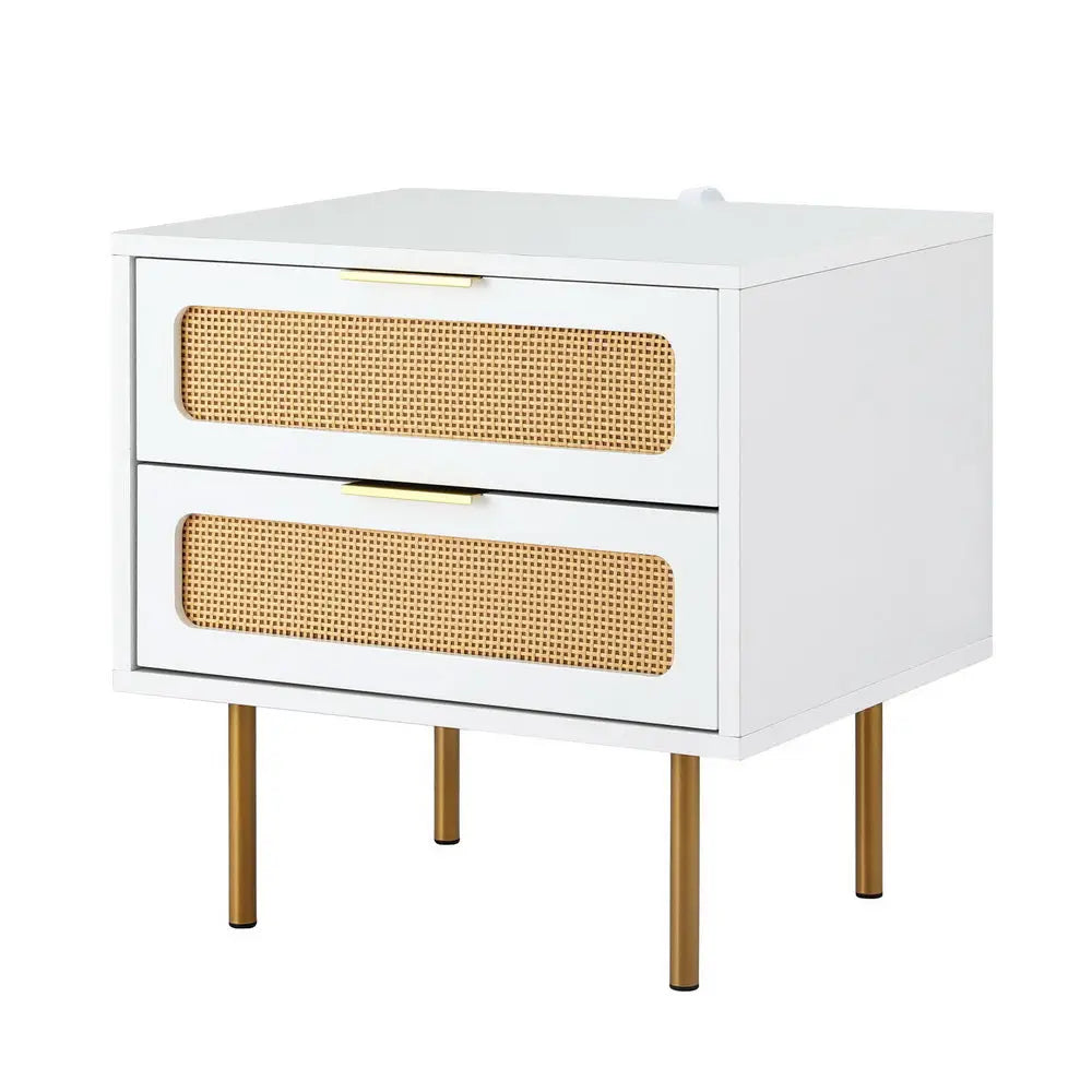 Artiss Rattan Bedside Table 2 Drawers Pine - Furniture > Bedroom > Bedside Tables