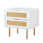 Artiss Rattan Bedside Table 2 Drawers Pine - Furniture > Bedroom > Bedside Tables
