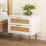 Artiss Rattan Bedside Table 2 Drawers Pine - Furniture > Bedroom > Bedside Tables