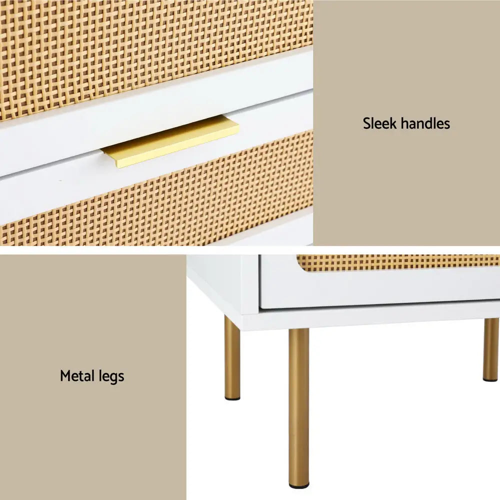 Artiss Rattan Bedside Table 2 Drawers Pine - Furniture > Bedroom > Bedside Tables