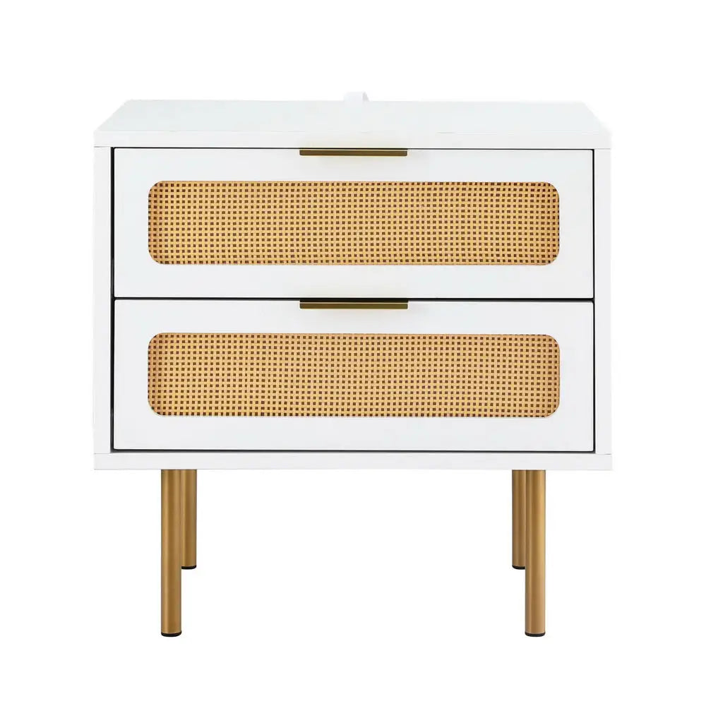Artiss Rattan Bedside Table 2 Drawers Pine - Furniture > Bedroom > Bedside Tables