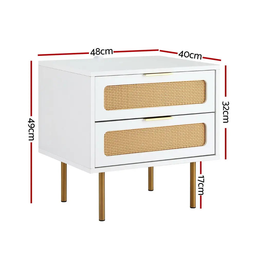 Artiss Rattan Bedside Table 2 Drawers Pine - Furniture > Bedroom > Bedside Tables