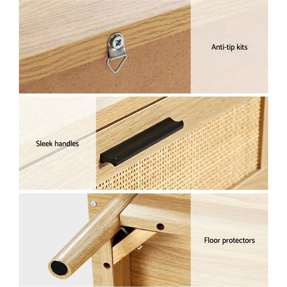 Artiss Rattan Bedside Table 2 Drawers Wood - RIE Oak - Furniture > Bedroom