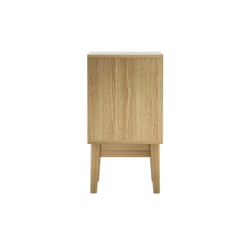 Artiss Rattan Bedside Table 2 Drawers Wood - RIE Oak - Furniture > Bedroom