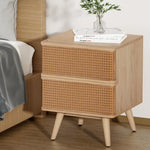 Artiss Rattan Bedside Table Drawers Side End Table Storage Nightstand Oak NORA - Furniture > Bedroom