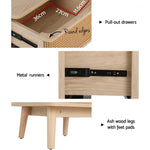 Artiss Rattan Bedside Table Drawers Side End Table Storage Nightstand Oak NORA - Furniture > Bedroom