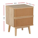 Artiss Rattan Bedside Table Drawers Side End Table Storage Nightstand Oak NORA - Furniture > Bedroom